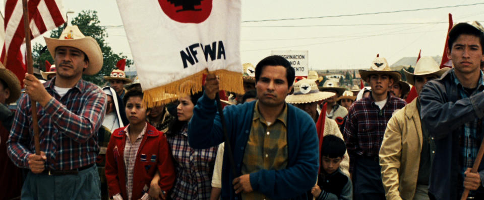 This photo released by Pantelion Films shows Michael Pena as Cesar Chavez in a scene from "Cesar Chavez." The new biopic opens Friday, March 28, 2014. (AP Photo/Pantelion Films, file)