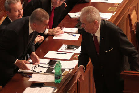 Czech President Milos Zeman attends a parliamentary session during a confidence vote for the newly appointed government led by Czech Prime Minister Andrej Babis, in Prague, Czech Republic, July 11, 2018. REUTERS/Milan Kammermayer