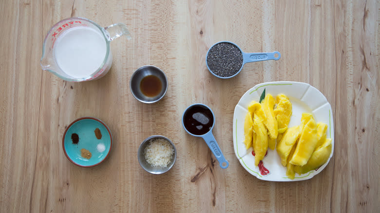 chia pudding ingredients on table