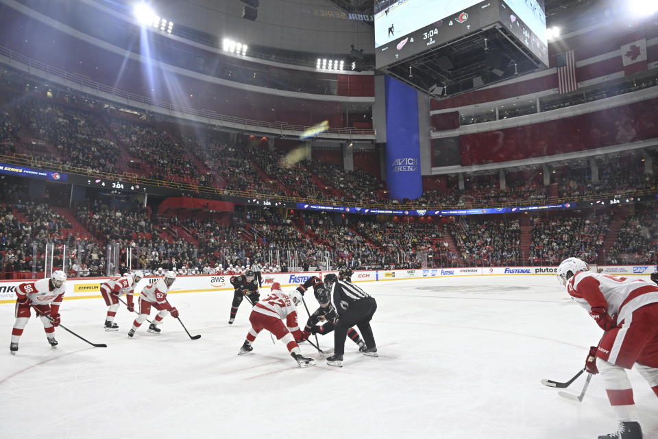 The NHL Global Series Sweden ice hockey match between Detroit Red Wings and Ottawa Senators at Avicii Arena in Stockholm, Sweden, on Thursday, Nov. 16, 2023. (Henrik Montgomery/TT News Agency via AP)