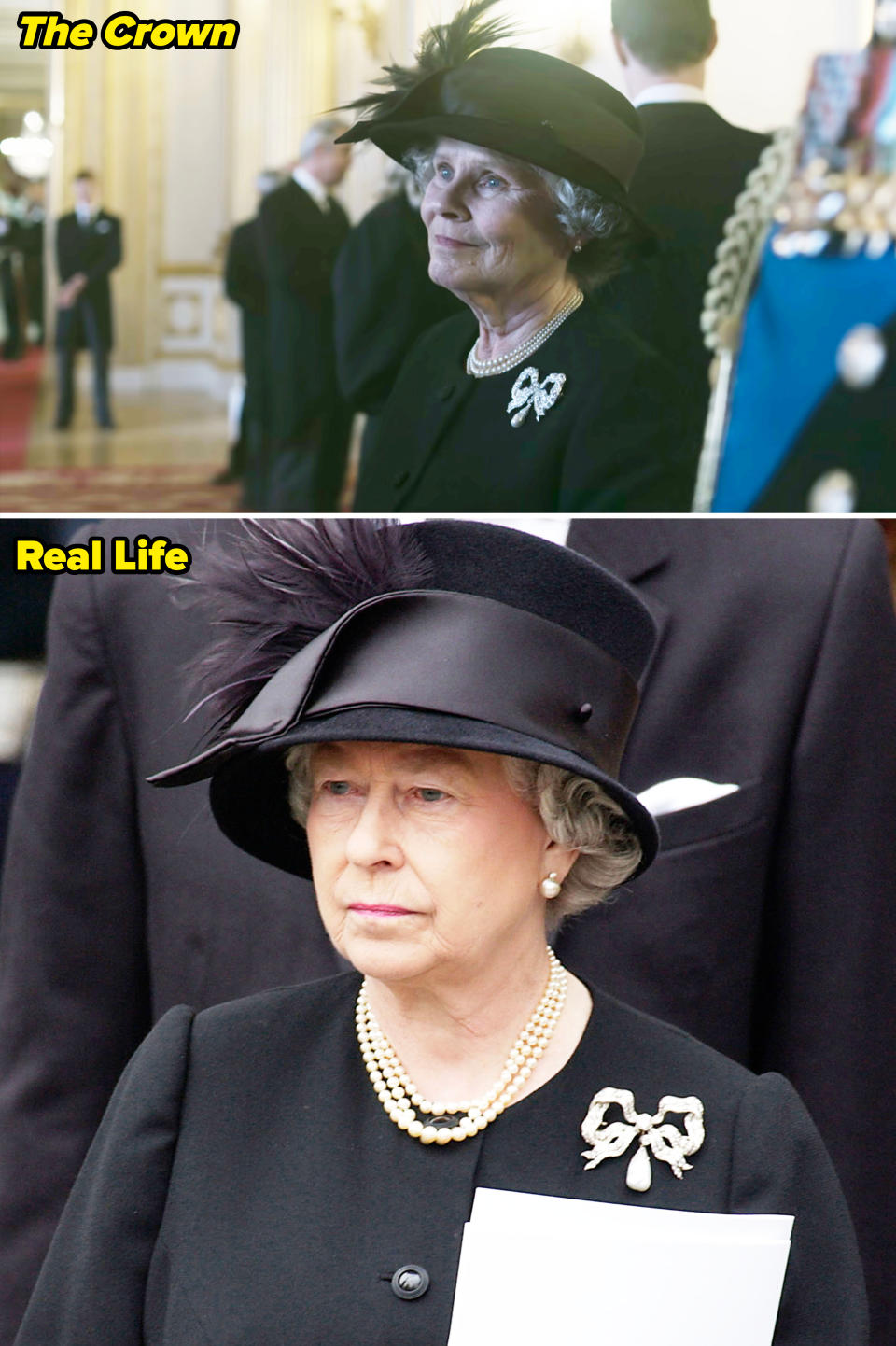 Queen Elizabeth in real life vs. "The Crown"