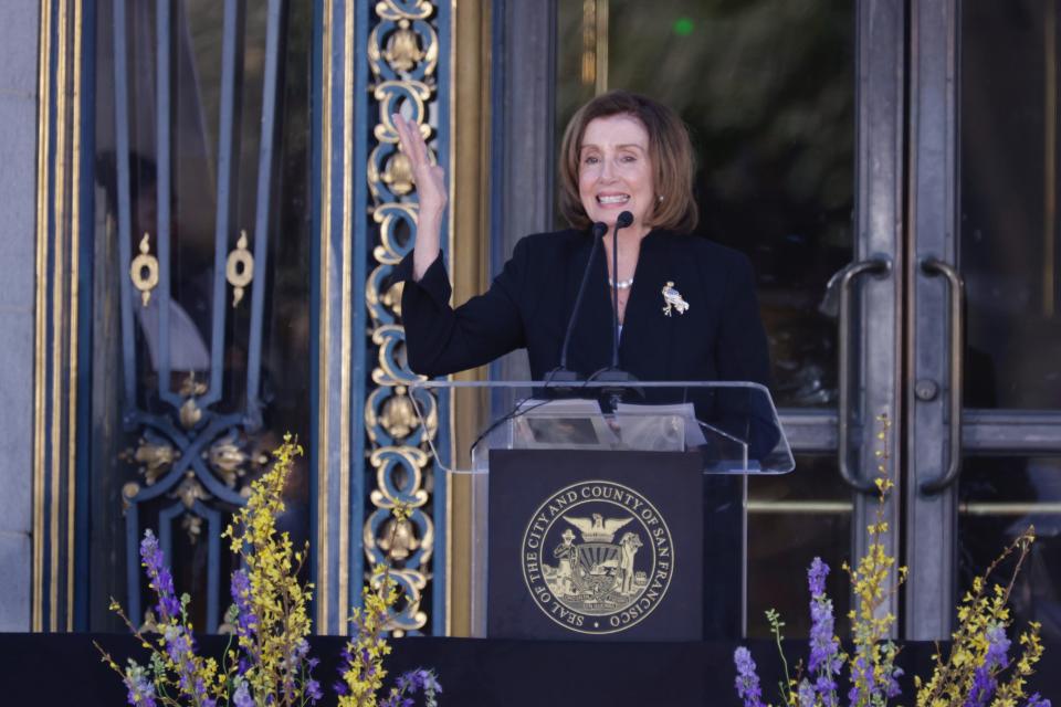 Rep. Nancy Pelosi, D-Calif., speaks during a memorial service for U.S. Sen. Dianne Feinstein, Thursday, Oct. 5, 2023, in San Francisco.