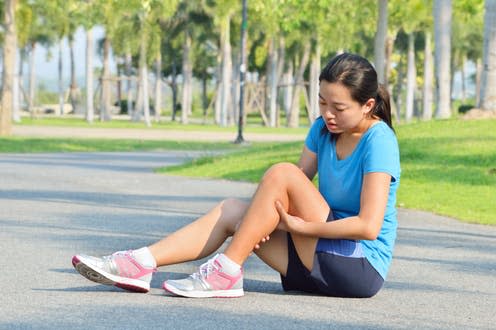 <span class="caption">Most running injuries happen because of overuse.</span> <span class="attribution"><a class="link " href="https://www.shutterstock.com/image-photo/runner-sport-knee-injurywoman-pain-while-395823328" rel="nofollow noopener" target="_blank" data-ylk="slk:sawaddeebenz/ Shutterstock;elm:context_link;itc:0;sec:content-canvas">sawaddeebenz/ Shutterstock</a></span>