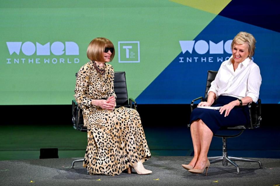 Anna Wintour and Tina Brown speak during the 10th Anniversary Women In The World Summit at David H. Koch Theater at Lincoln Center on April 12, 2019 (Getty Images)