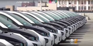 Footage from June 2016 LAPD announcement of lease for 100 BMW i3 electric cars [CBS Channel 2, LA]