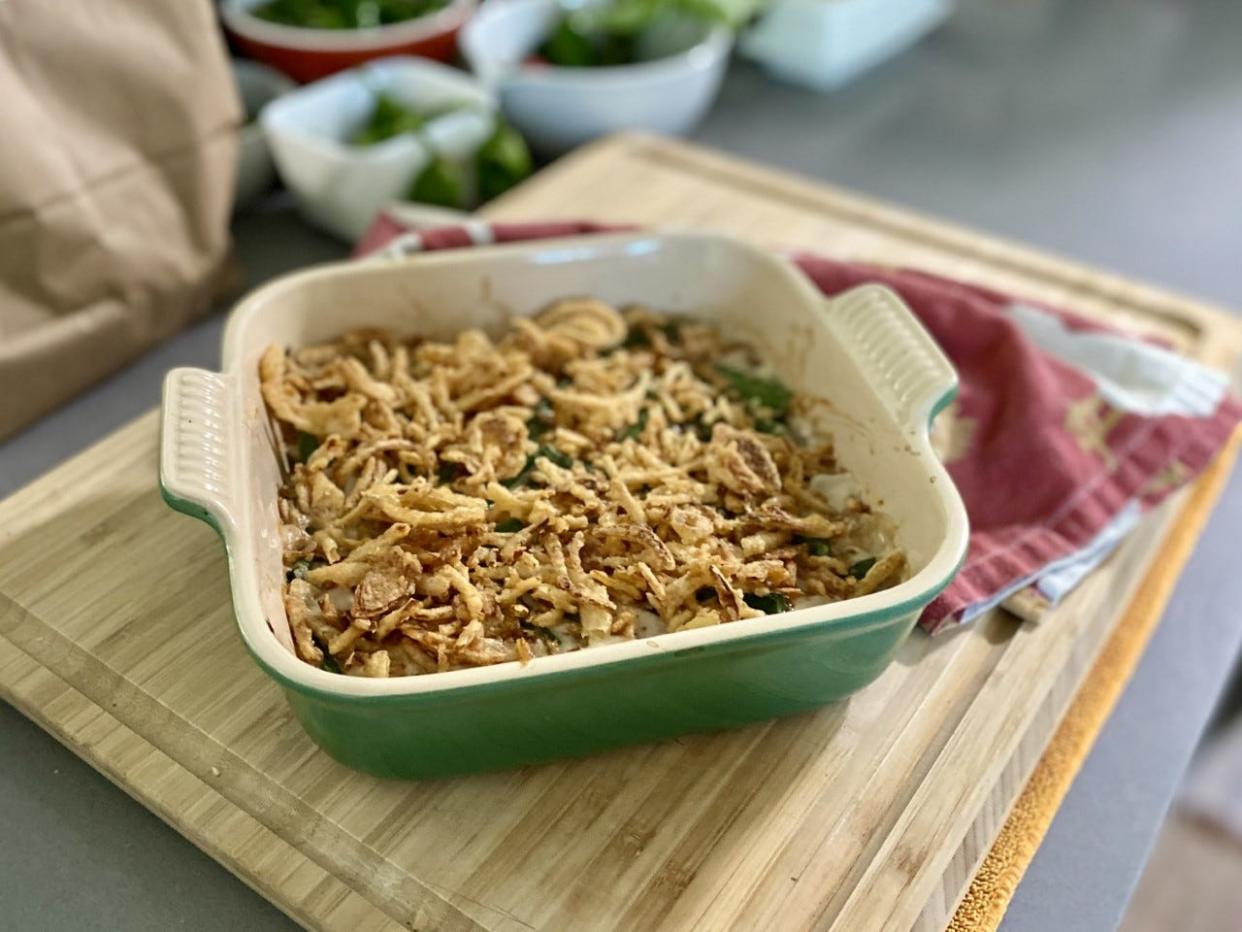 Green bean casserole is one of the easiest Thanksgiving sides to make, but the magic is in the fried onions, and making those gluten-free takes some creative problem solving.