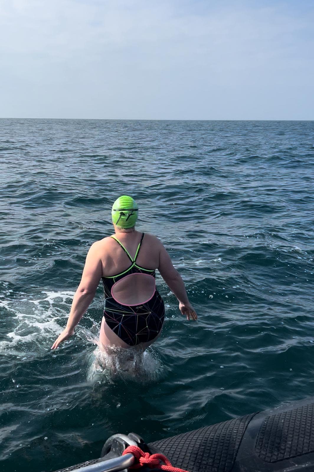 Paula Newell takes to the water during the record-breaking swim of the Dal Riata Channel (PA)