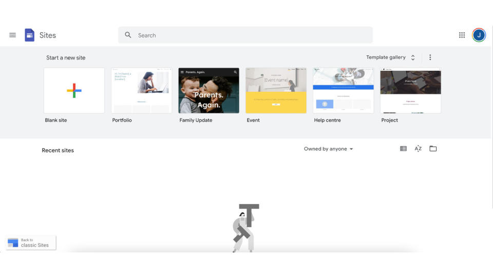 Screenshot of the Google Sites website-building interface