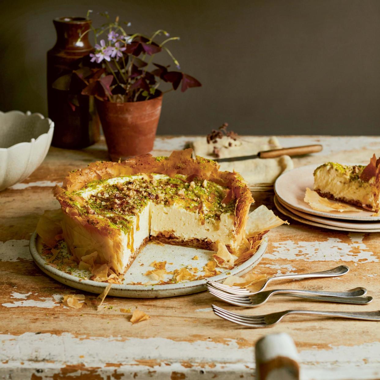 <span>Baklava cheesecake, from Greekish by Georgina Hayden.</span><span>Photograph: Laura Edwards</span>