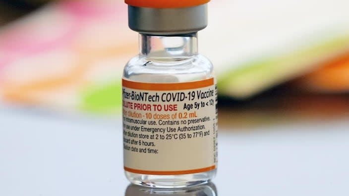 A vial of the Pfizer-BioNTech COVID-19 vaccine for children 5 to 12 years old sits ready for use at a vaccination site in Fort Worth, Texas. Kids ages 5 to 11 should get a booster dose of Pfizer’s COVID-19 vaccine, advisers to the U.S. government said Thursday. (Photo: LM Otero/AP, File)