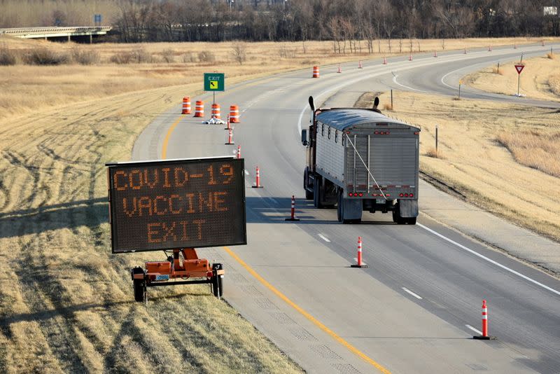 FILE PHOTO: Manitoba-based truckers transporting goods to and from the U.S. get vaccinated against coronavirus disease (COVID-19), North Dakota