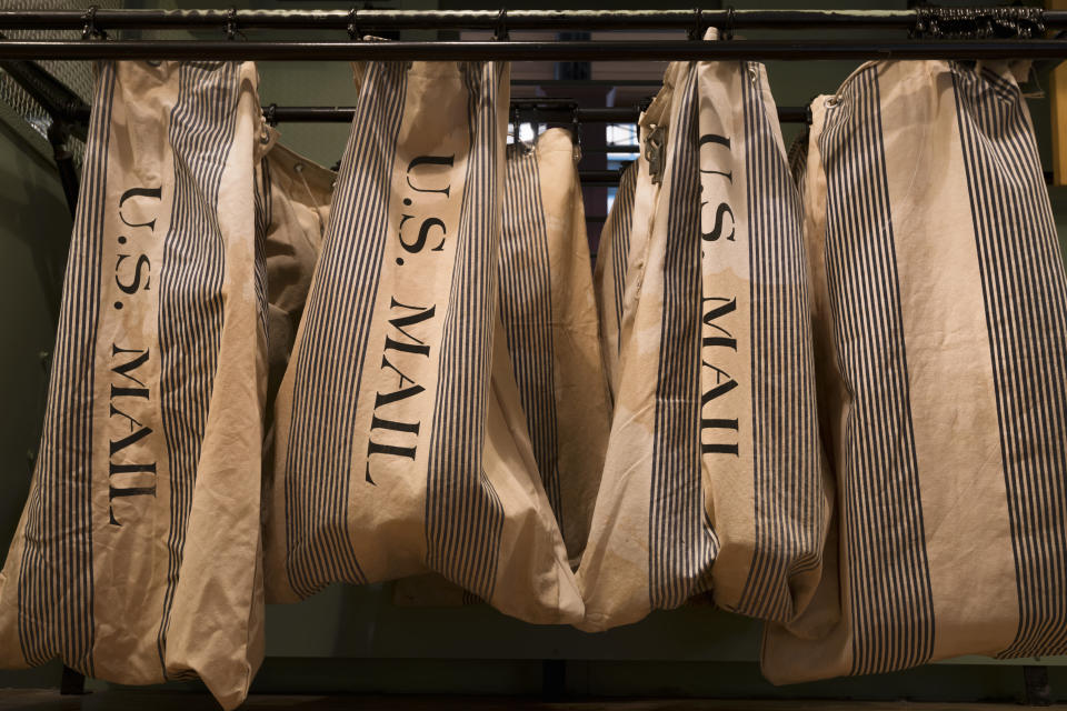 U.S. mail bags seen in a mail train car