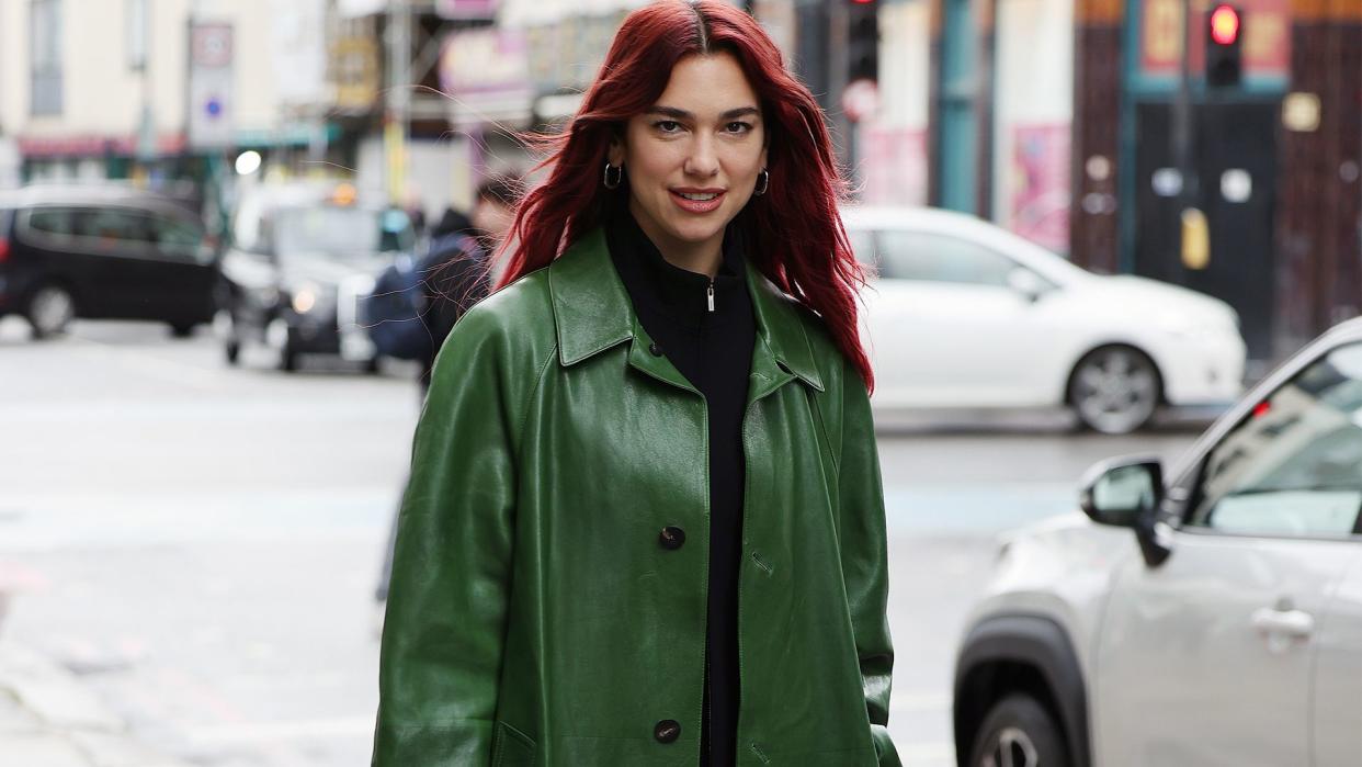 dua lipa green coat