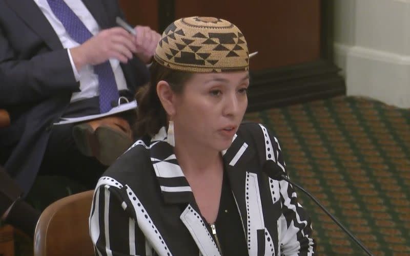 Yurok citizen Taralyn Ipina testified before California's Assembly Select Committee on Native American Affairs on Wednesday at an informational hearing at the state capitol building in Sacramento on the effectiveness of the Feather Alert. (photo/screenshot)