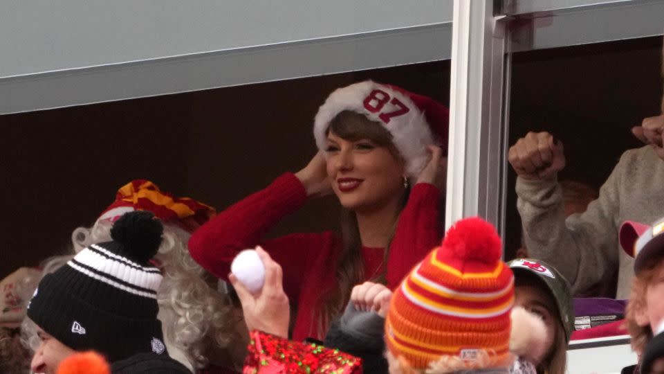 Taylor Swift cheered on Travis Kelce from the stands. - Kirby Lee/Getty Images