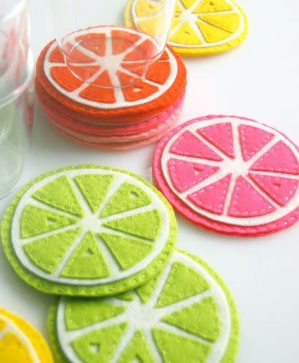 <p>Get fruity vibes by sewing some fruit inspired coasters. <i><a href="https://uk.pinterest.com/pin/90423904997291223/" rel="nofollow noopener" target="_blank" data-ylk="slk:[Photo: Pinterest];elm:context_link;itc:0;sec:content-canvas" class="link ">[Photo: Pinterest]</a></i></p>