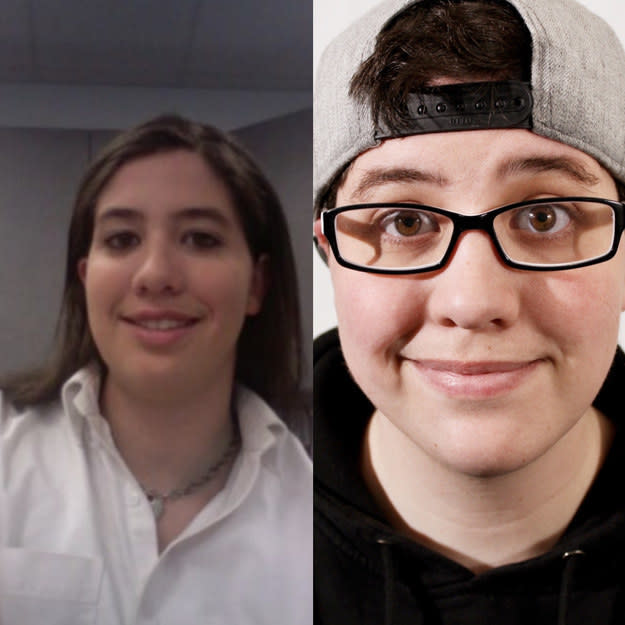 a teenage girl; the girl wearing glasses and a backwards cap