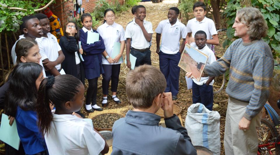 Kristof Nordin&nbsp;teaching a group of international school students about permaculture practices. (Photo: Never Ending Food)