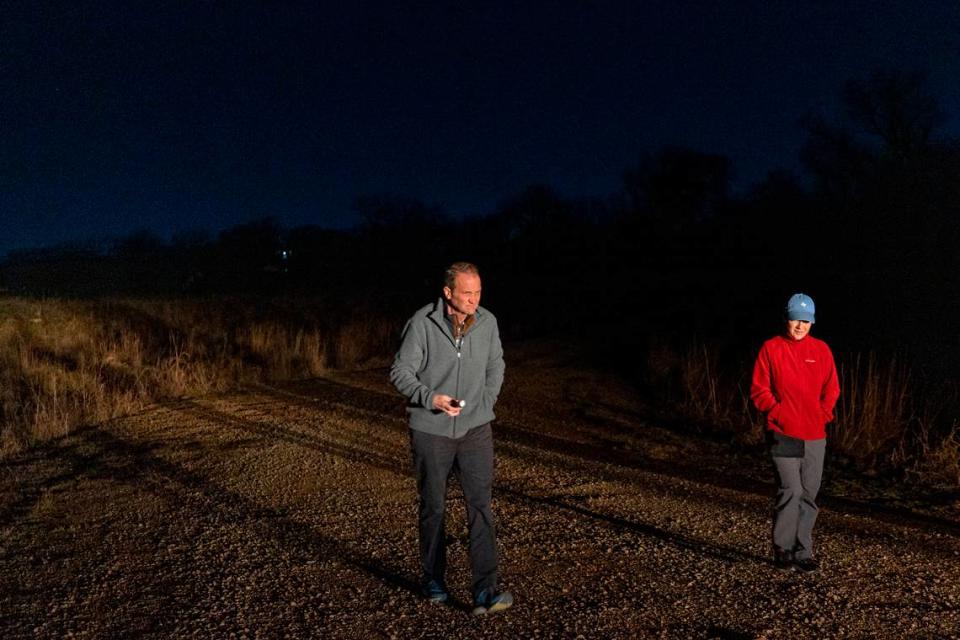 Volunteers Steve and Rebecca Montgomery search for unsheltered individuals during the Point in Time Count on Thursday, Jan. 27, 2023, in Fort Worth.