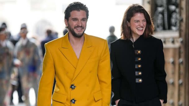 PHOTO: Kit Harington and Rose Leslie are seen, outside the Louis Vuitton Menswear Fall-Winter 2023-2024 show as part of Paris Fashion Week, Jan. 19, 2023, in Paris. (Edward Berthelot/Getty Images)