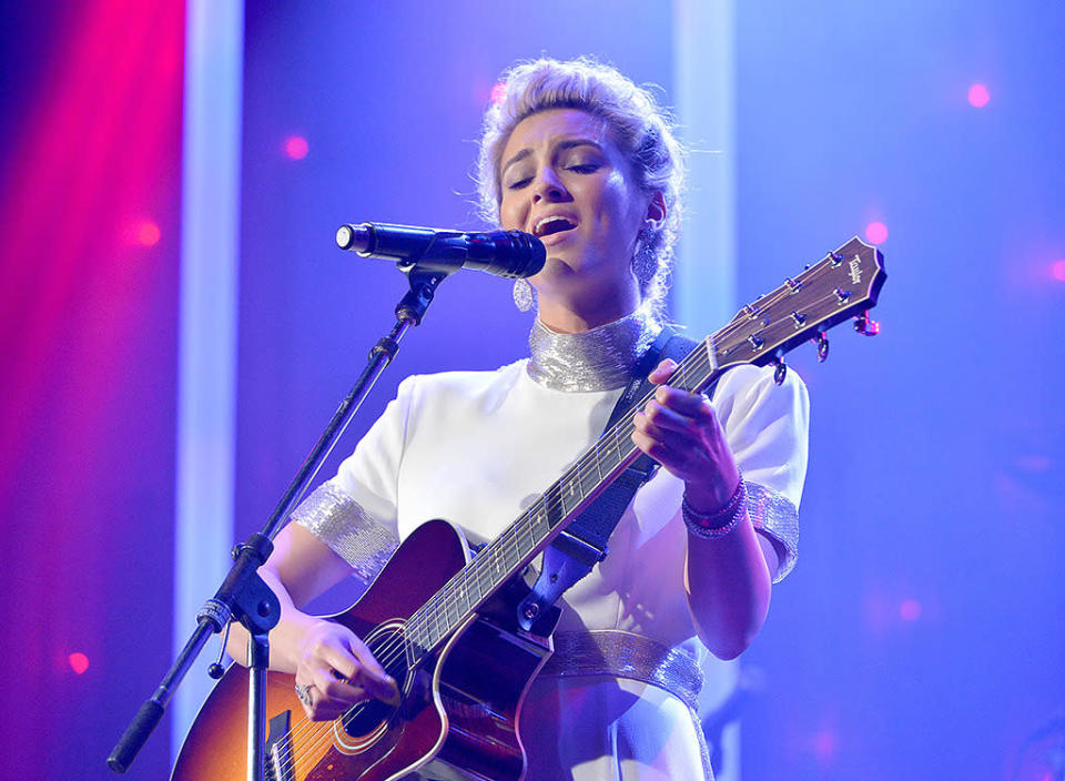 BEVERLY HILLS, CA - FEBRUARY 14:  Recording artist Tori Kelly performs onstage during the 2016 Pre-GRAMMY Gala and Salute to Industry Icons honoring Irving Azoff at The Beverly Hilton Hotel on February 14, 2016 in Beverly Hills, California.  (Photo by Lester Cohen/WireImage)