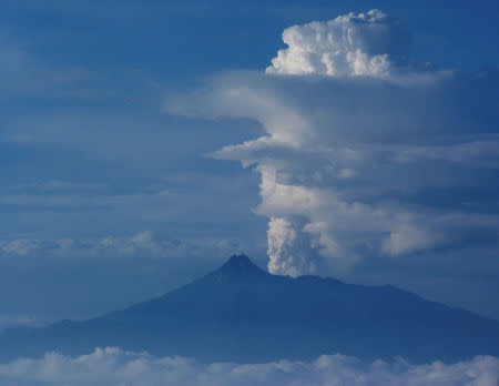 Ash and gas rises from the Mexican Colima or "Fire" Volcano in this handout photo released to Reuters by Civil Protection of Jalisco on September 30, 2016. Civil Protection of Jalisco/Handout via REUTERS