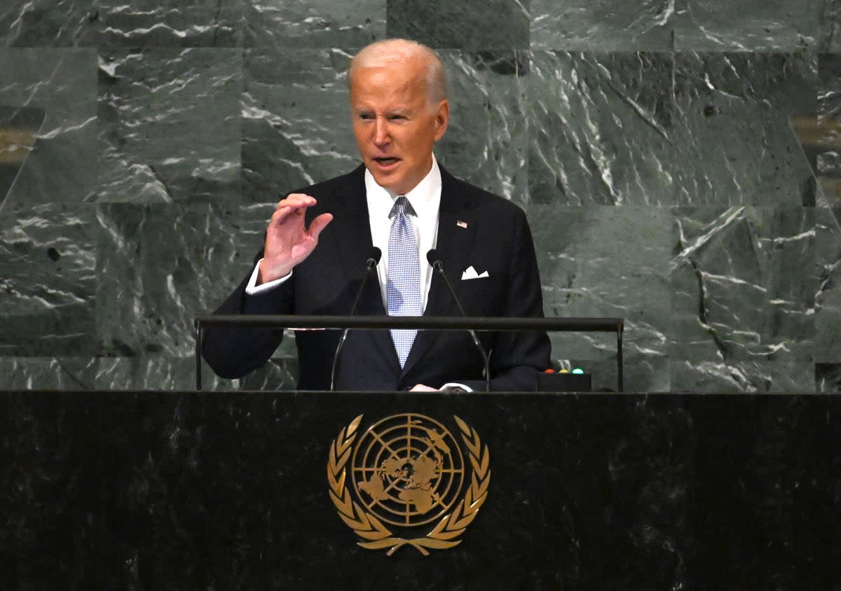 El presidente de los Estados Unidos, Joe Biden, se dirige a la 77ª sesión de la Asamblea General de las Naciones Unidas (AFP via Getty Images)