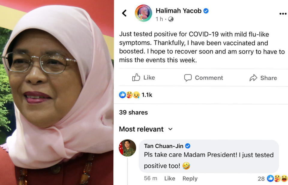 President Halimah Yacob. (Yahoo News Singapore file photo, Halimah Yacob/Facebook screencap)