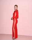 <p>Doutzen Kroes turned heads when she arrived at the Tom Ford spring/summer 2018 show in a red dress with sheer sides by the designer. <em>[Photo: Getty]</em> </p>