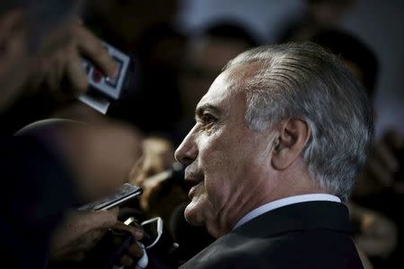 Brazil's Vice President Michel Temer speaks during a news conference in Brasilia, Brazil April 11, 2016. REUTERS/Ueslei Marcelino