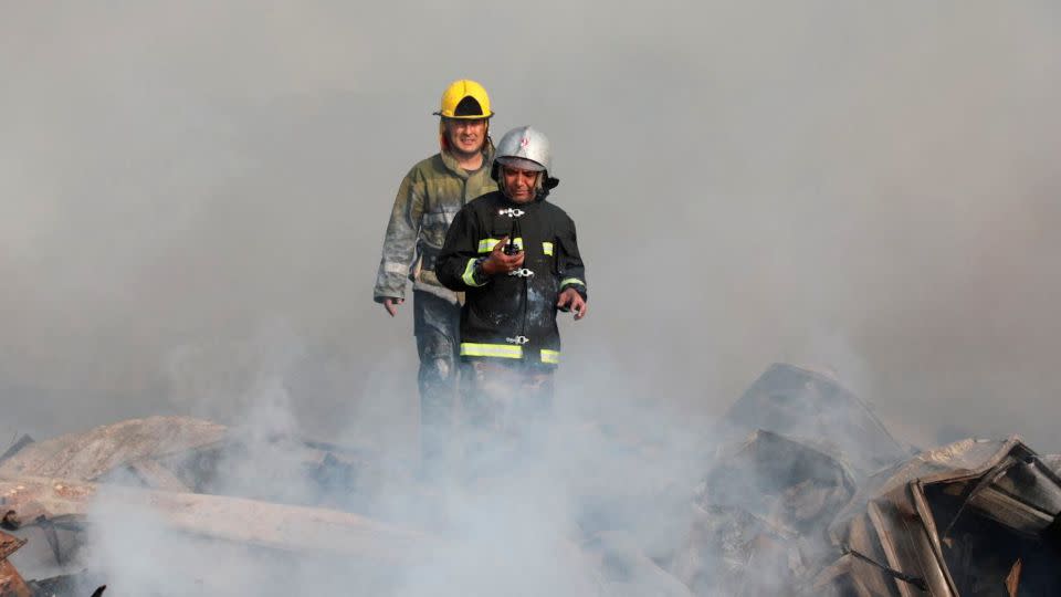 Emergency responders work at the scene following an explosion at a warehouse in Tashkent, Uzbekistan, on Thursday.  - Uzbek Government/Reuters