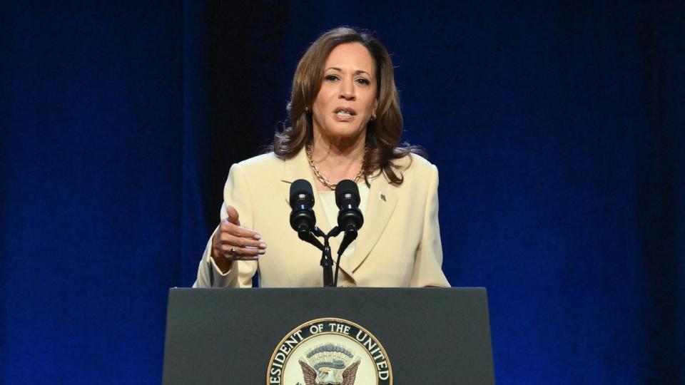 PHOTO: Vice President Kamala Harris speaks at the Constitutional Convention of the UNITE HERE hospitality union in New York City, June 21, 2024.  (Angela Weiss/AFP via Getty Images)