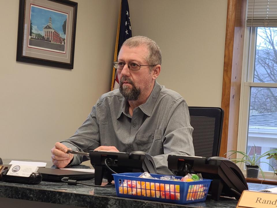 Fulton County Commissioner Steven Wible takes part in a board meeting March 5.