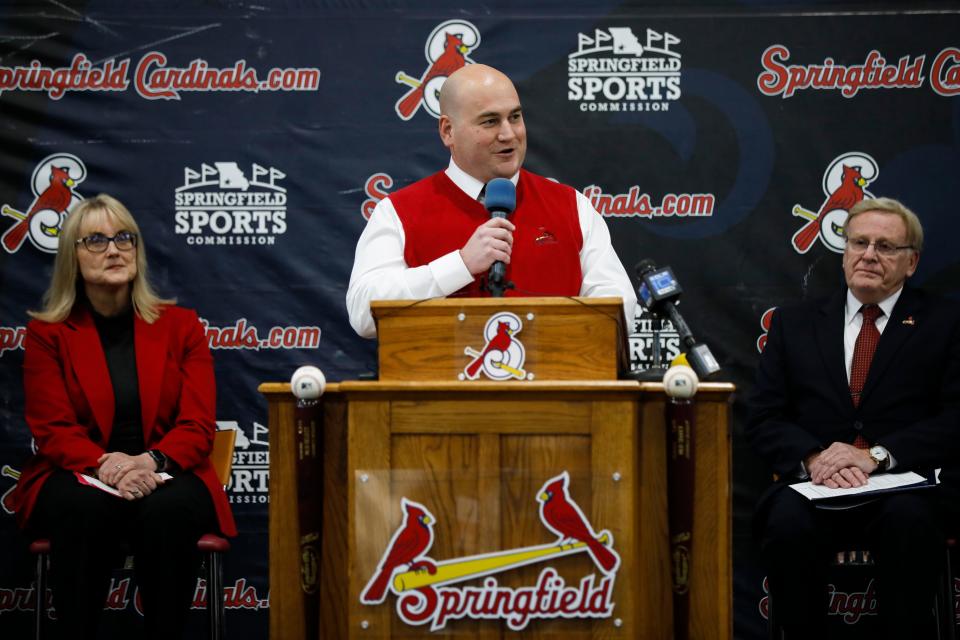 Springfield Cardinals General Manager Dan Reiter speaks at a press conference announcing that, pending a vote by City Council, the city of Springfield is purchasing Hammons Field for $12 million.