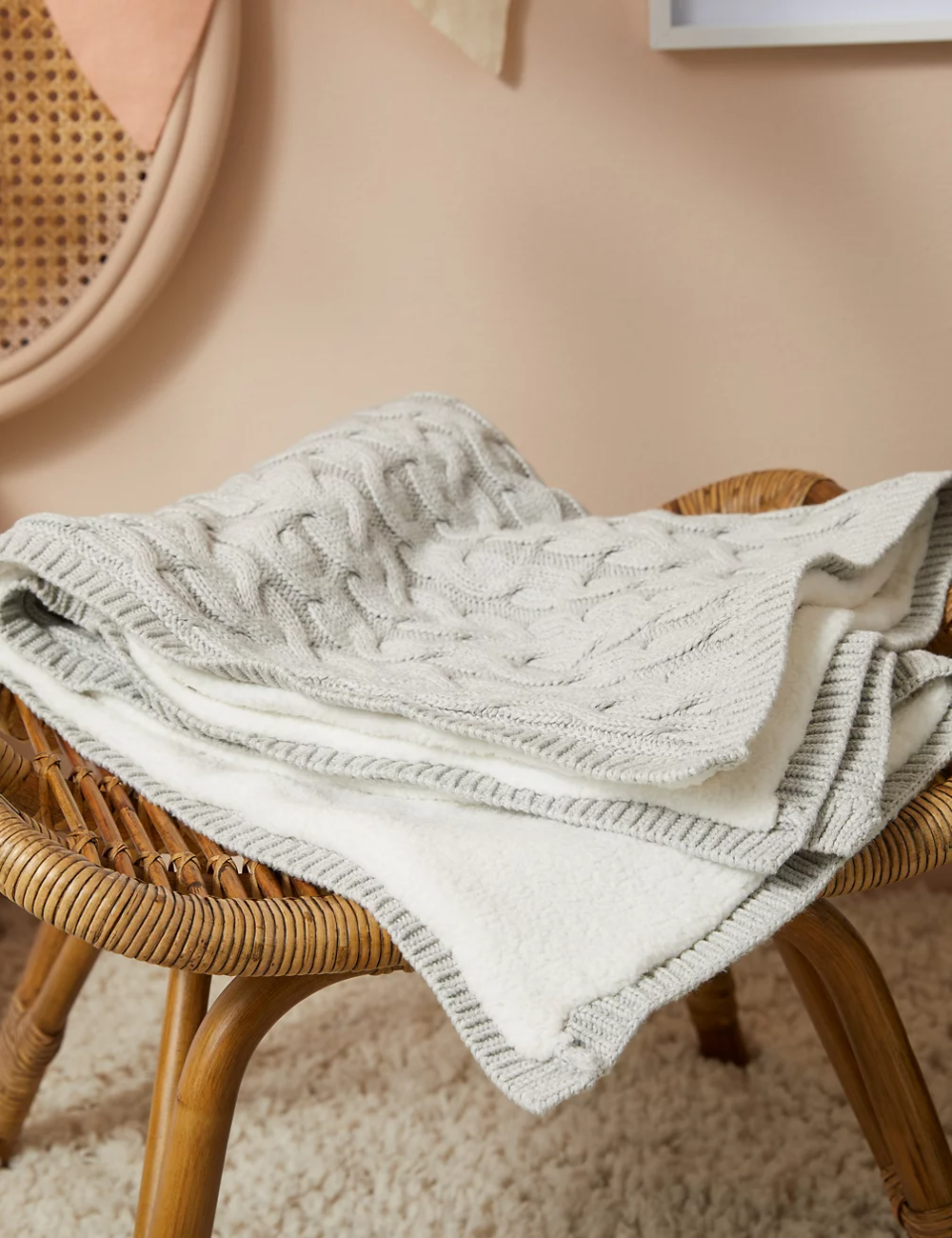 M&S Pure Cotton Cable Knitted Fleece Shawl. PHOTO: M&S