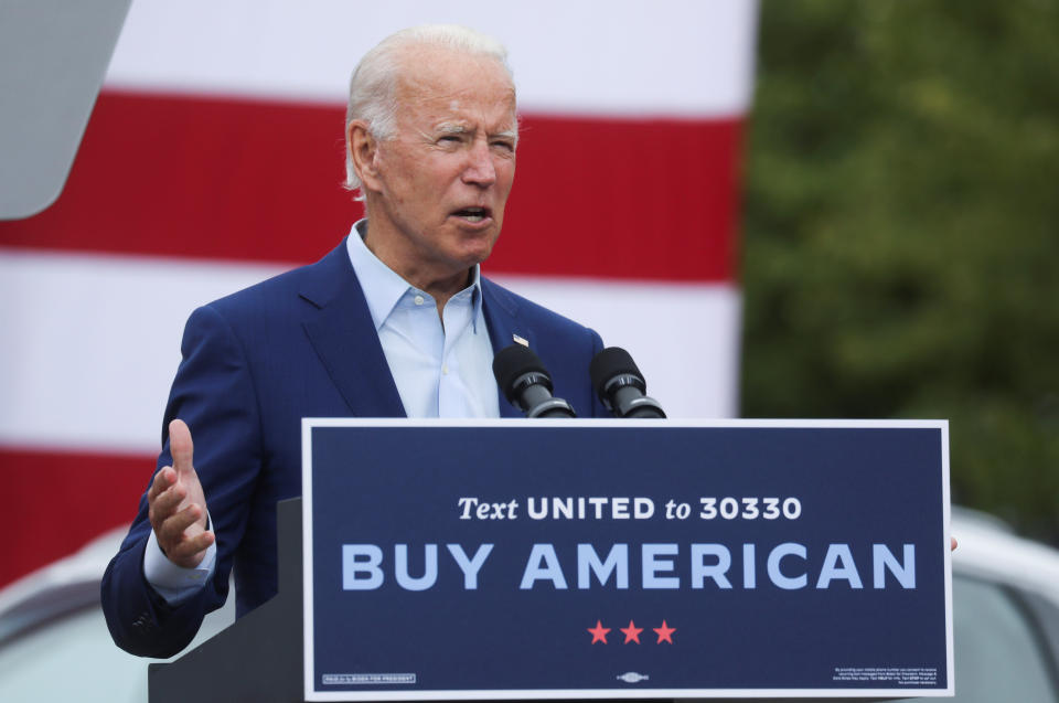 Democratic U.S. presidential nominee and former Vice President Joe Biden speaks about President Donald Trump's recently revealed comments about the coronavirus disease (COVID-19) pandemic during a campaign stop in Warren, Michigan, U.S., September 9, 2020. (Leah Millis/Reuters)