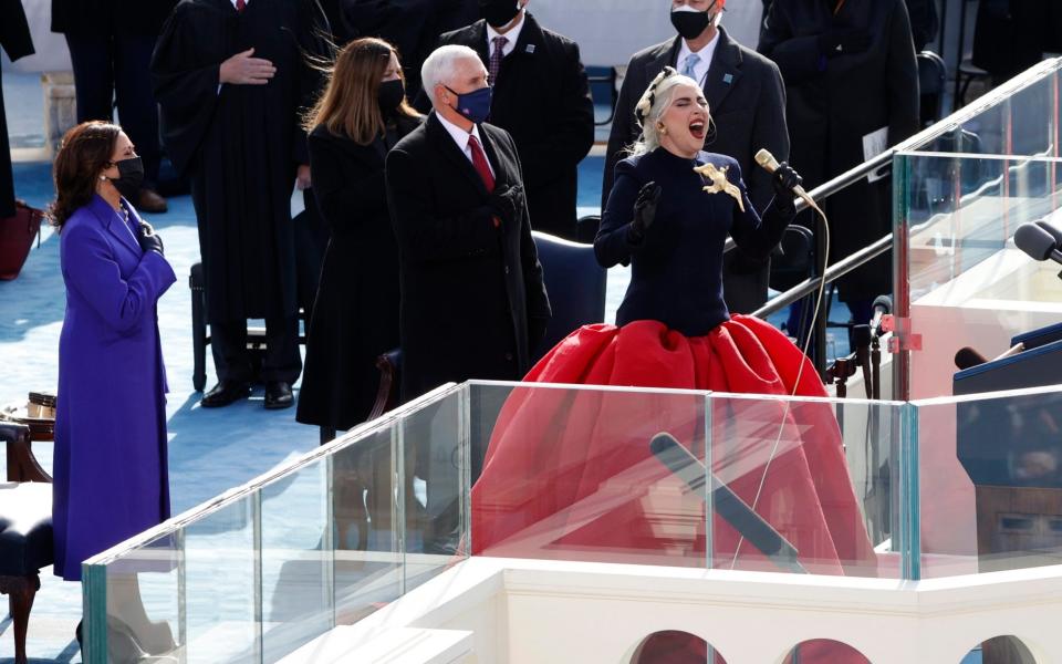 Lady Gaga belting out the anthem - REUTERS