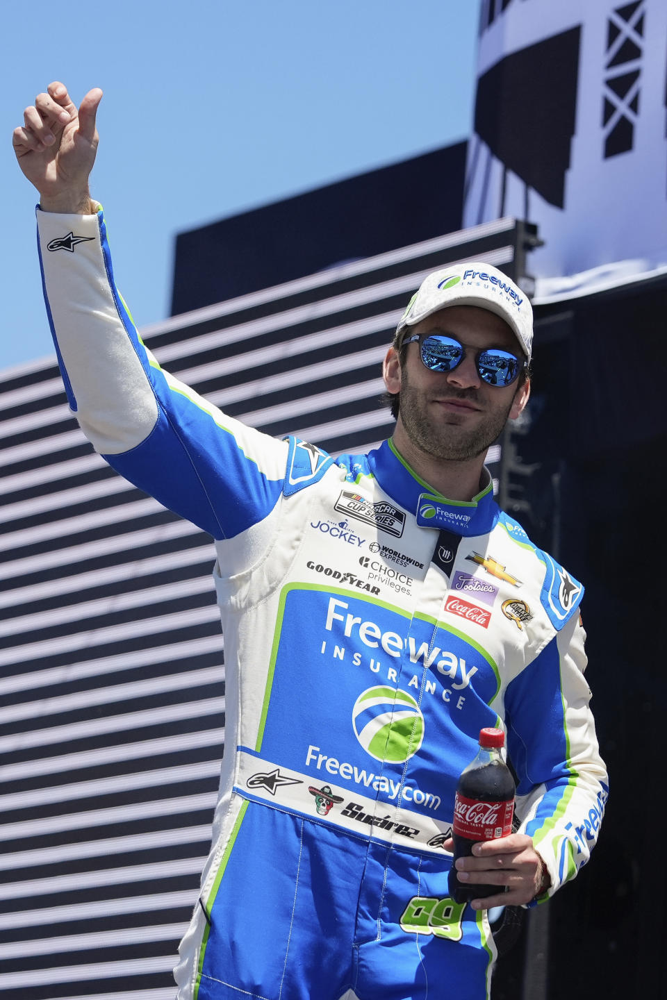 Driver Daniel Suárez is introduced before a NASCAR Cup Series auto race at Sonoma Raceway, Sunday, June 9, 2024, in Sonoma, Calif. (AP Photo/Godofredo A. Vásquez)