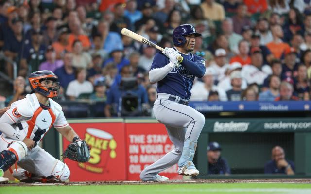 Wander Franco of the Tampa Bay Rays looks on before a game against