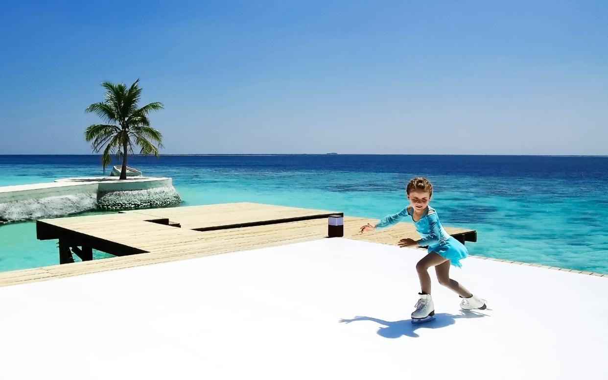 This December, the Jumeirah Vittaveli will open the first 'ice-skating rink' in the Maldives.