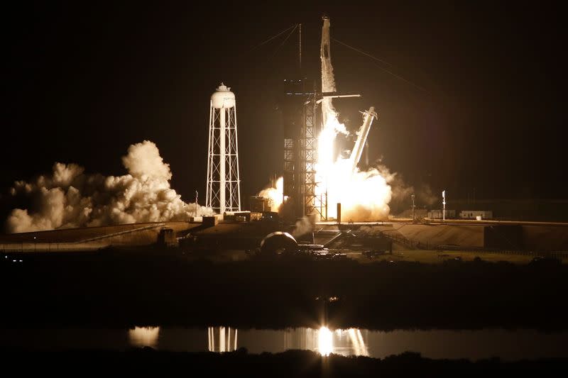 SpaceX Falcon 9 rocket, with the Crew Dragon capsule, is launched carrying four astronauts on a mission to the International Space Station