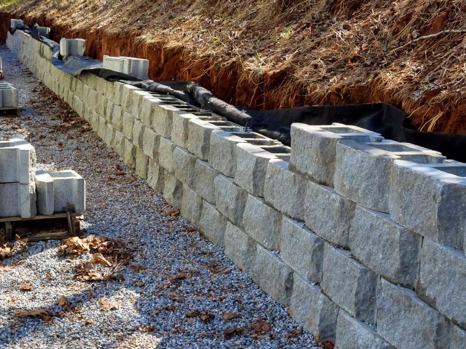 Retaining wall being built