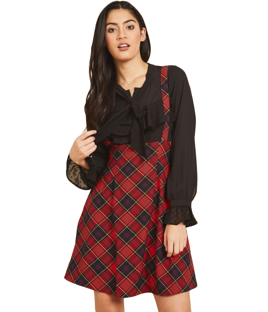 ModCloth Overall Winner Jumper in Cardinal Plaid