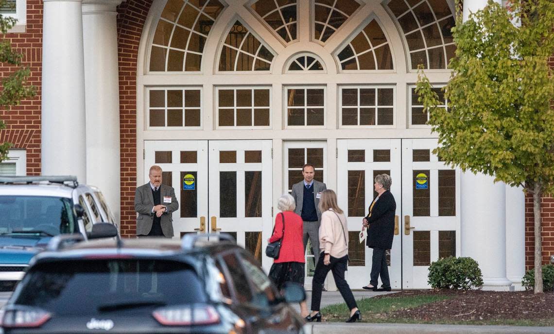 A hearse and limousine are parked outside Trinity Baptist Church Thursday, prior to the funeral of James Thompson, 16, Thursday Oct. 20, 2022. Thompson, a junior at Knightdale High School, was one of 5 people killed during a mass shooting Thursday, October 13 in Raleigh’s Hedingham neighborhood.