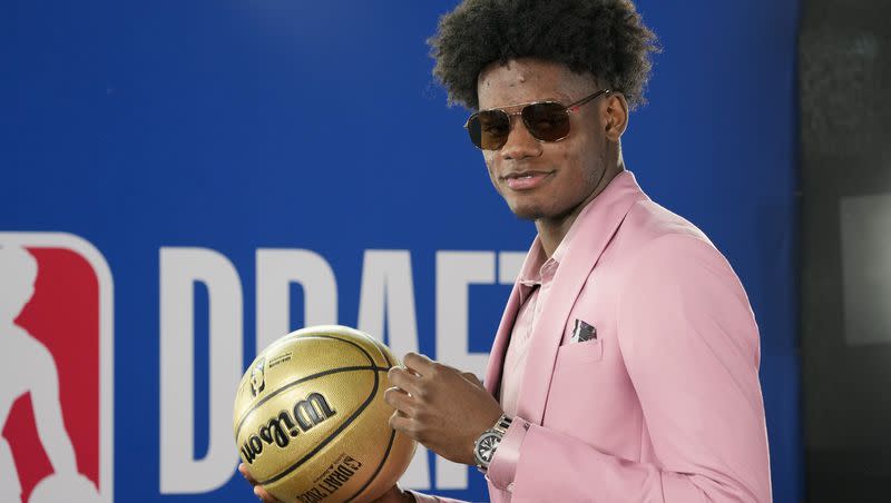 Taylor Hendricks arrives at Barclay’s Center before the NBA basketball draft, Thursday, June 22, 2023, in New York. The Jazz selected Hendricks with their No. 9 pick Thursday night in the NBA draft.