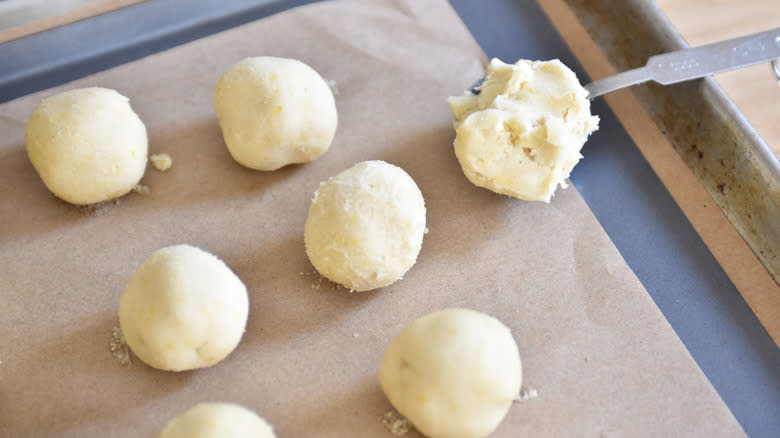 portioning cookie dough into balls