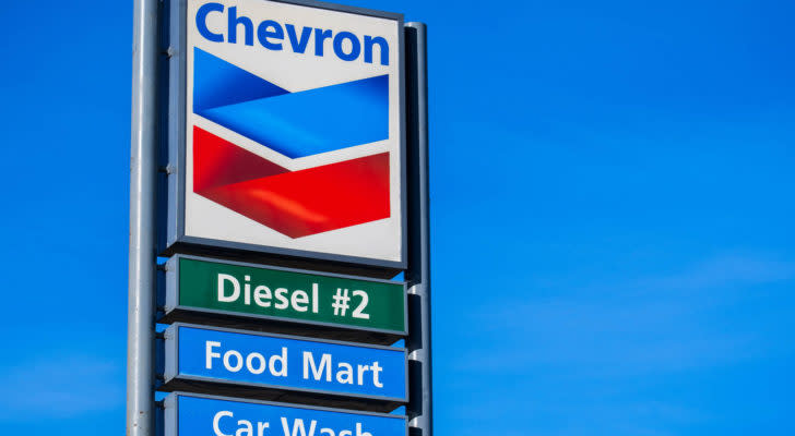 Chevron (CVX) sing with "diesel," "food mart" and "car wash" written underneath