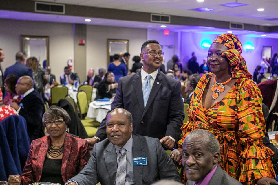 FLGAI-112119-GUA-NAACP 

Alachua County branch NAACP President Evelyn Foxx, standing right, and then-Florida State Rep. Clovis Watson Jr., standing left, pose for photos during the branch's Annual Freedom Fund and Awards Banquet in 2019.    [Alan Youngblood/Alan Youngblood Images]