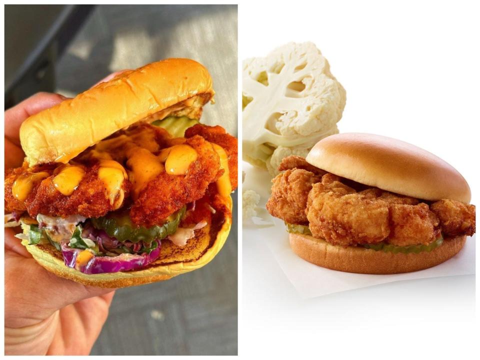 Fried cauliflower sandwiches by Chick-fil-A and Dave's Hot Chicken.