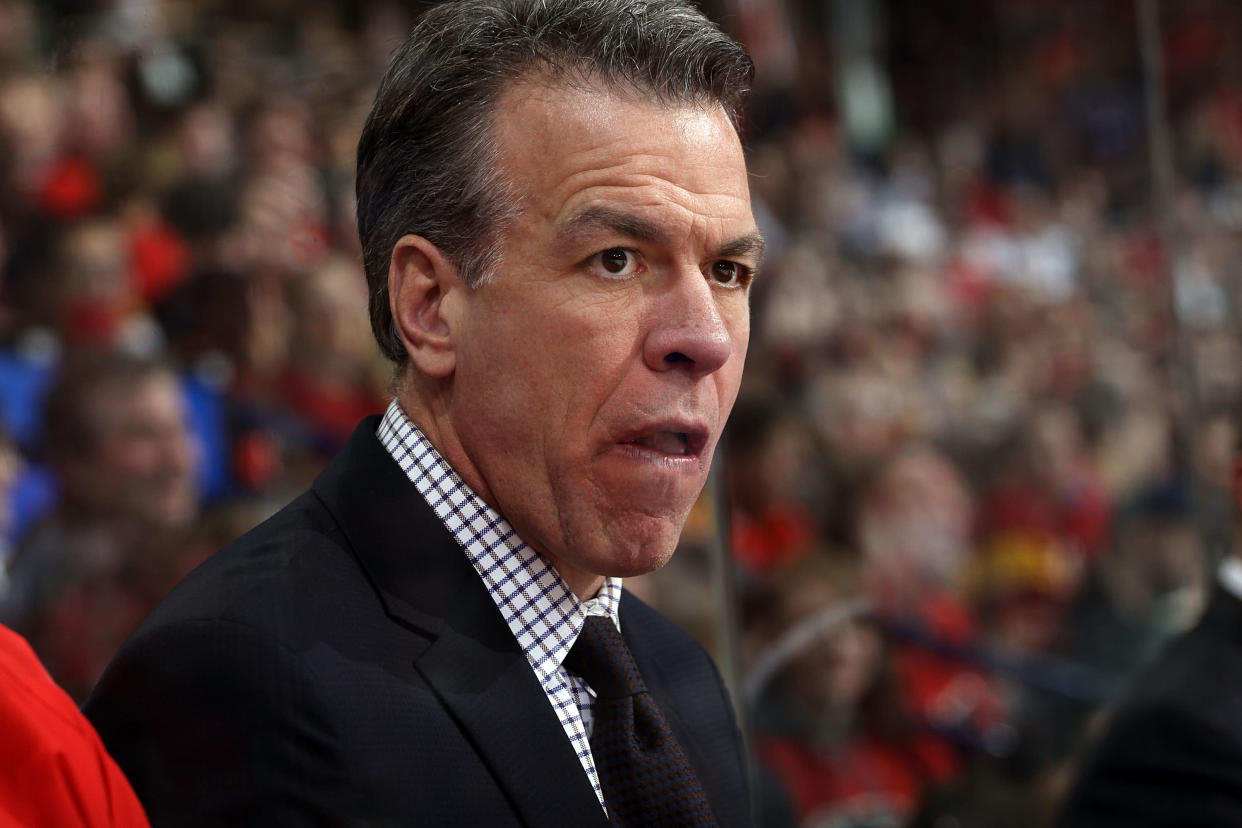 Ryan McGill during his days as an assistant coach in Calgary.  (Photo by Brad Watson/NHLI via Getty Images)